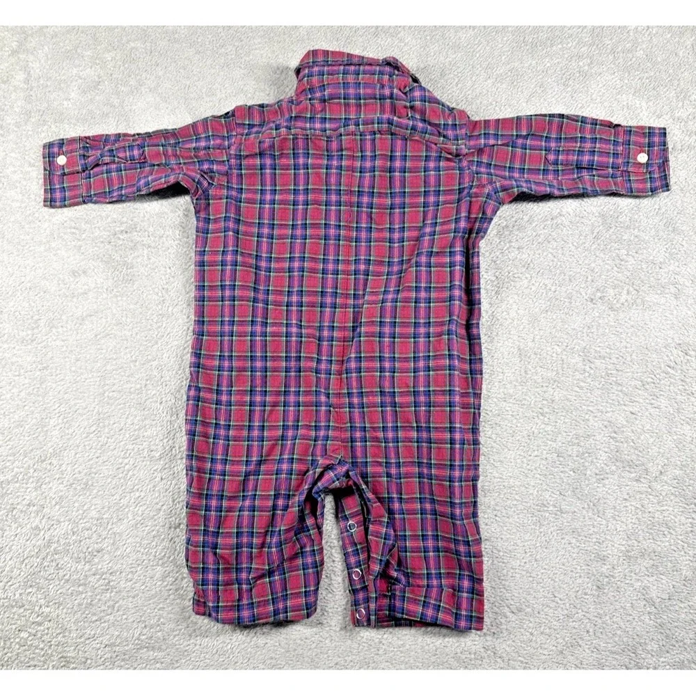 Ralph‎ Lauren Infant Button-Down Long Sleeve Plaid Bodysuit Red/Blue Size S 3-6M